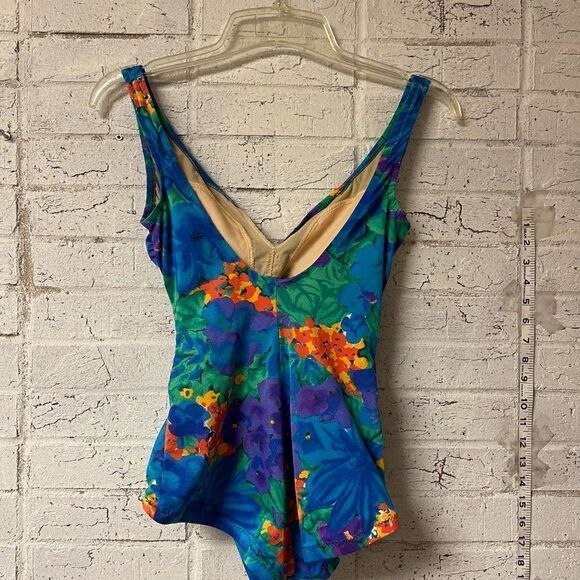 Vintage Roxanne Blue One Piece Tropical Resort Swimsuit Small - Picture 4 of 8